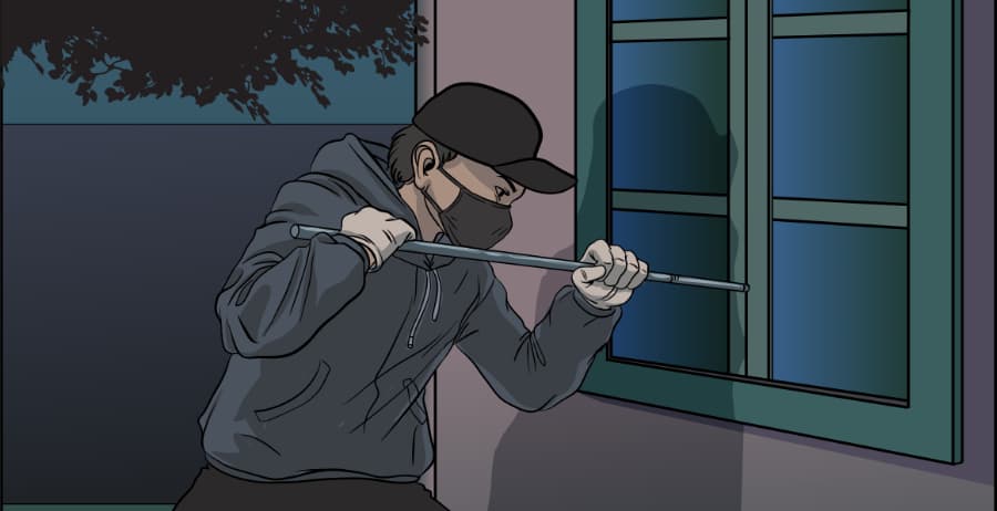 Illustration of burglar forcing entry through a window in Kingsport
